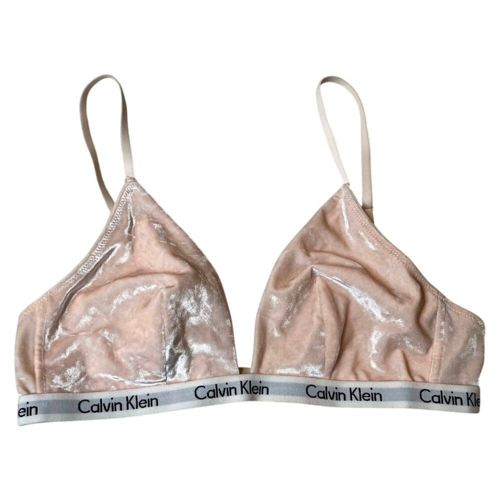 Calvin Klein Pink Crushed Velvet V Neck Adjustable Strap Bralette Medium Boho